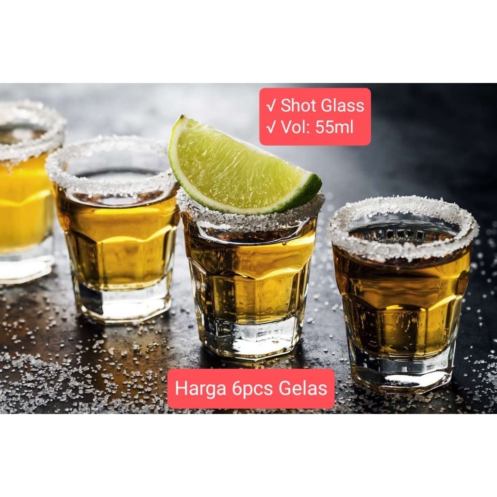 [6pcs] Gelas Sloki Tequila Mezcal 55ml (set isi 6pcs)/ Gelas Soju Arak Putih/ Gelas Sloki Shot Glass
