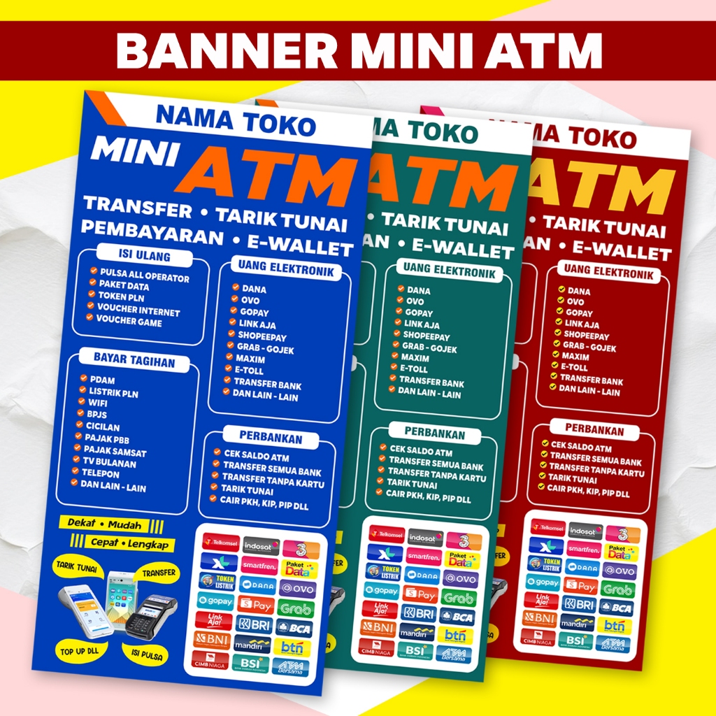 Banner Mini ATM Agen BRILink PPOB Paket 2 Banner Tebal Bahan 280 GSM