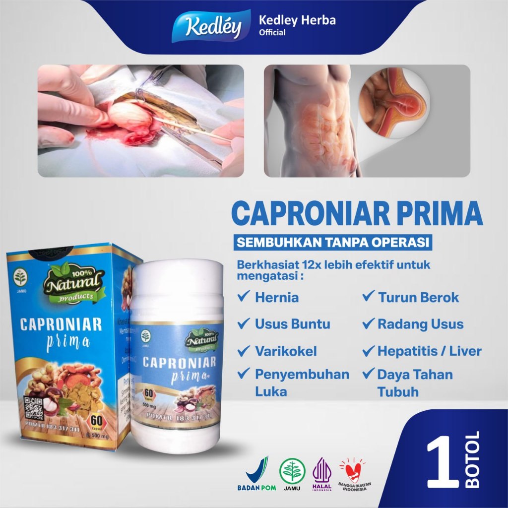 Obat Herbal Hernia Ampuh Original - Obat Turun Berok Pria Wanita - Caproniar Isi 60 Kapsul - Paket 1