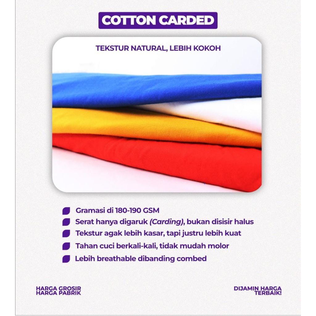 Bahan Kaos Cotton Carded Soft 24s Kain Kaos Katun Polos ½kg