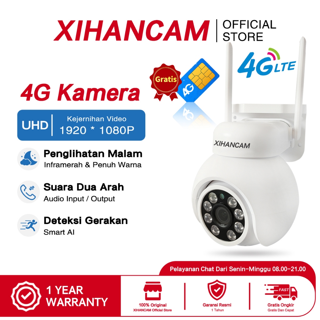 XIHANCAM Smart Kamera 4G Sim Card CCTV Outdoor Waterproof 2MP Kartu Sim 4G IP Kamera Zoom 360 PTZ CC