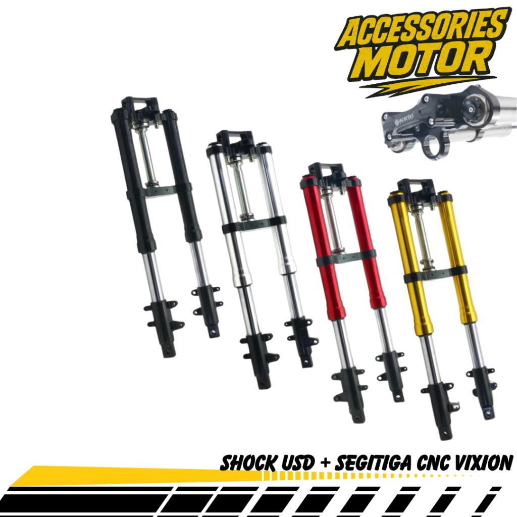 Shock Depan Upside Down + Segitiga CNC Vixion - Scarlet Racing