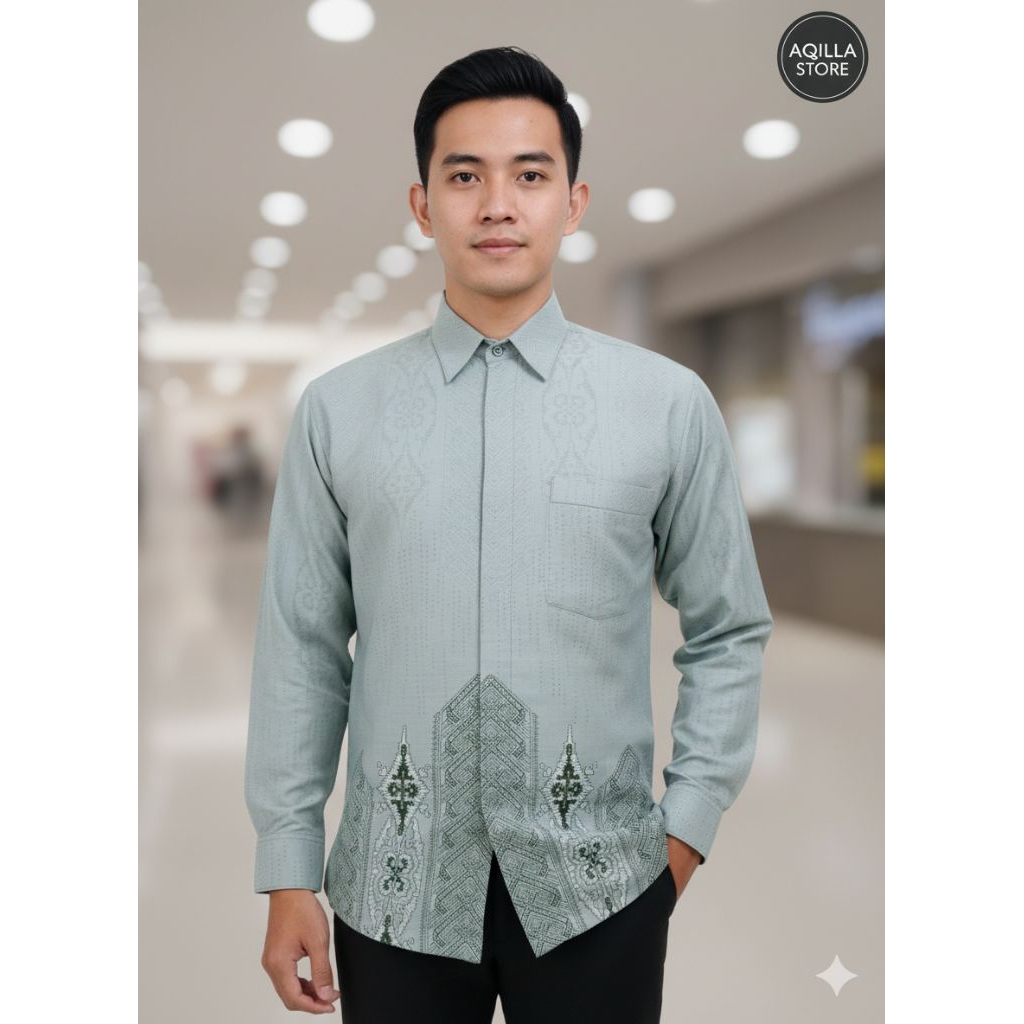 Batik Pria Lengan panjang Modern-Kemeja Batik Furing Katun Premium-Batik warna Hijau Wardah