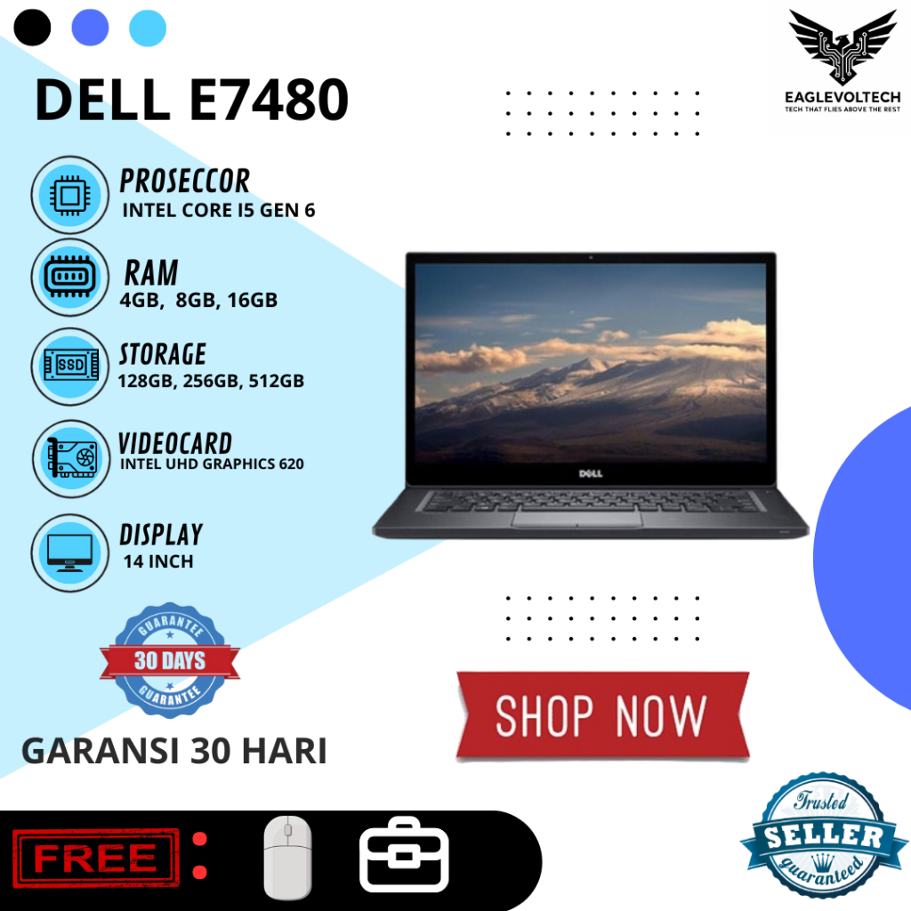 Laptop DELL 7480 Core i5 Gen 6 Murah Mulus Bergaransi