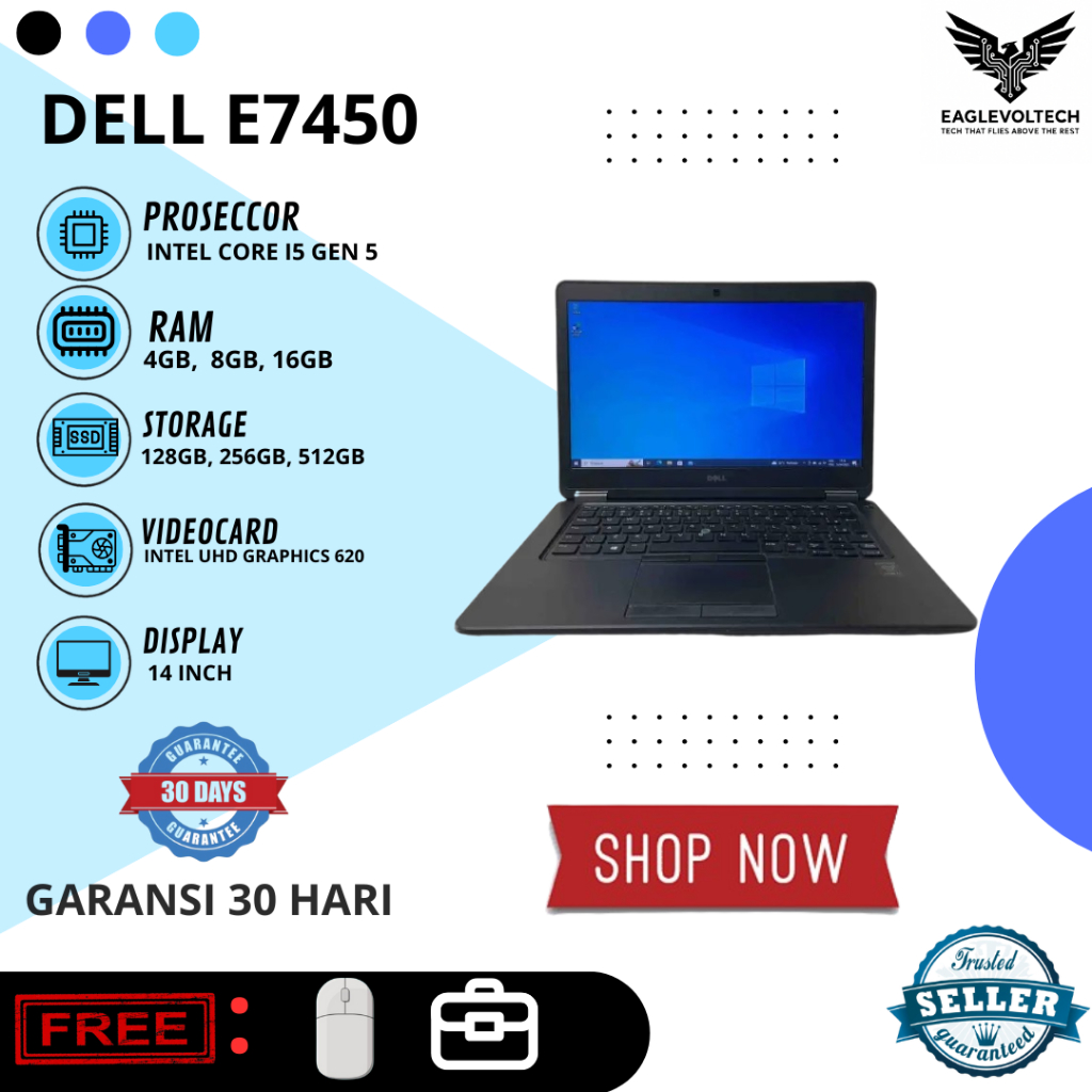 Laptop Dell 7450 Core i5 Gen 5 Murah Mulus Bergaransi