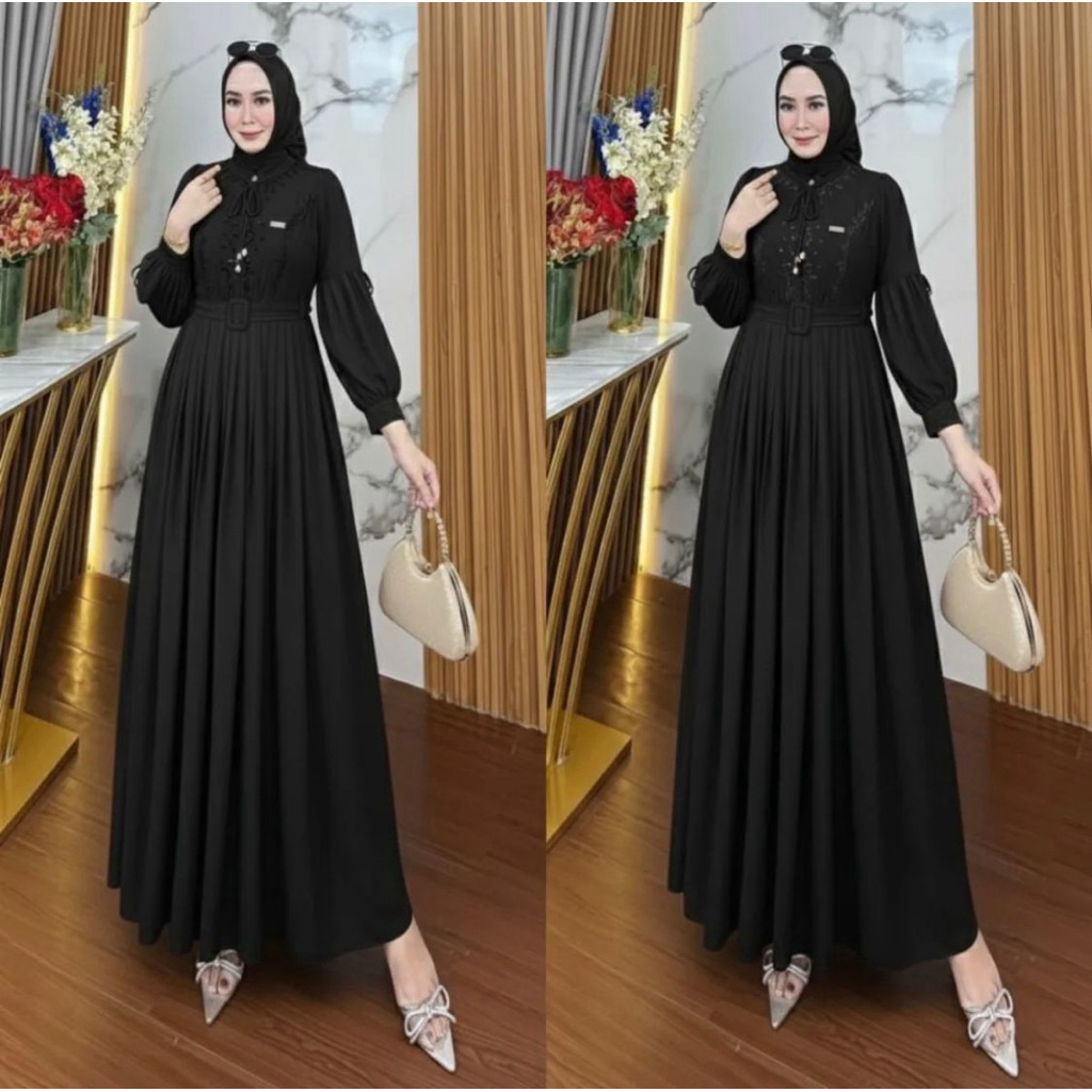 Khalisa Dress Lebaran Terkini Baju Kondangan Model Elegant Gamis Wanita Bahan Ceruty Baby doll mix s