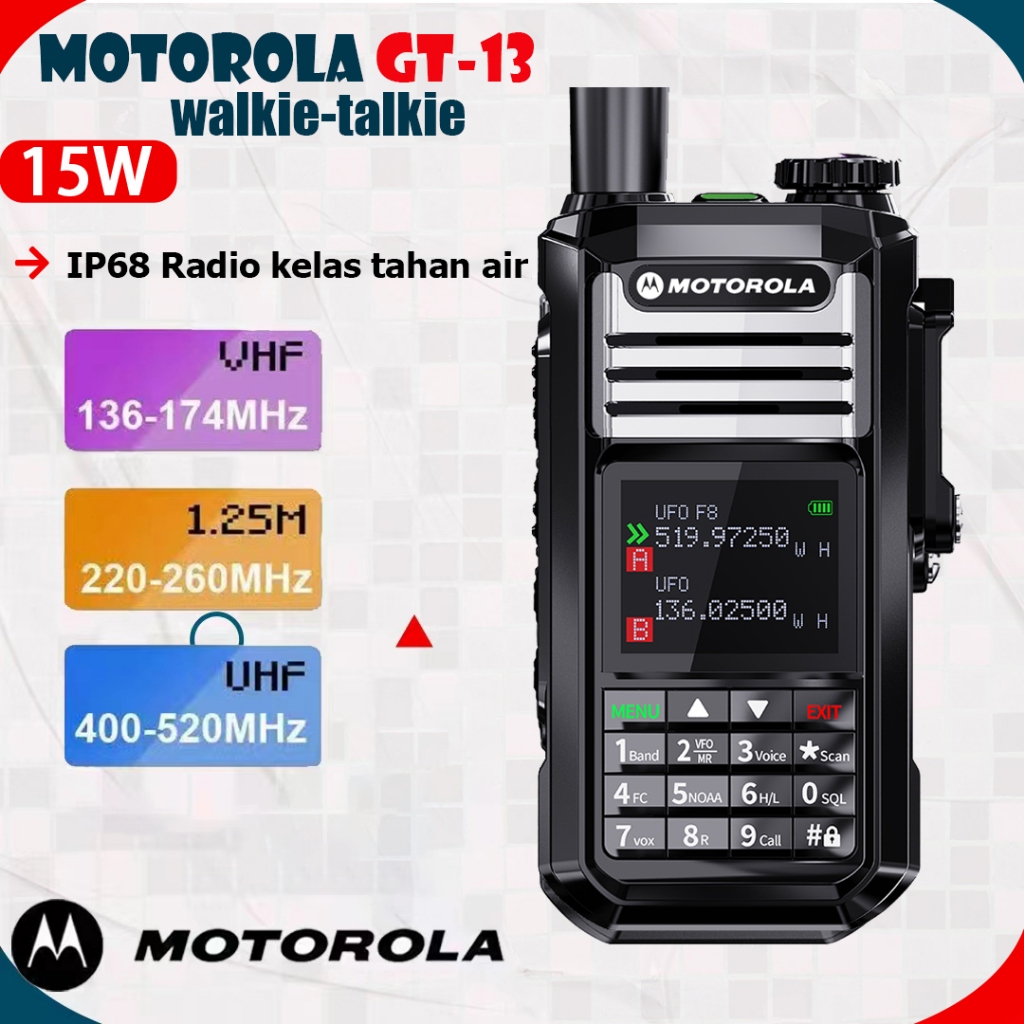 HT Motorola Radio GT-13 Portabel Walkie talkie jarak jauh 10 Watt U/V Radio dua arah 200 saluran Di 