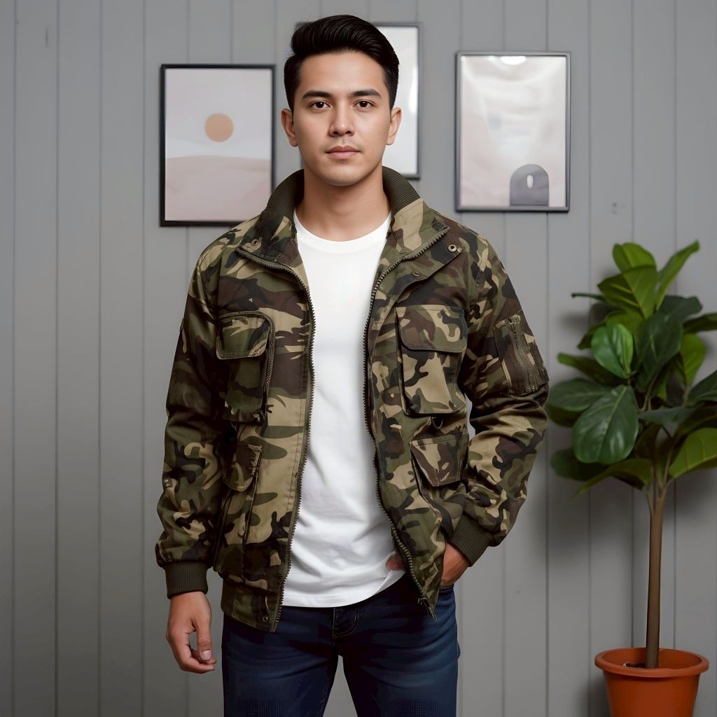 JAKET BOMBER CAMO CANVAS PRIA - BOMBER CAMO PRIA ORIGINAL SENSOR