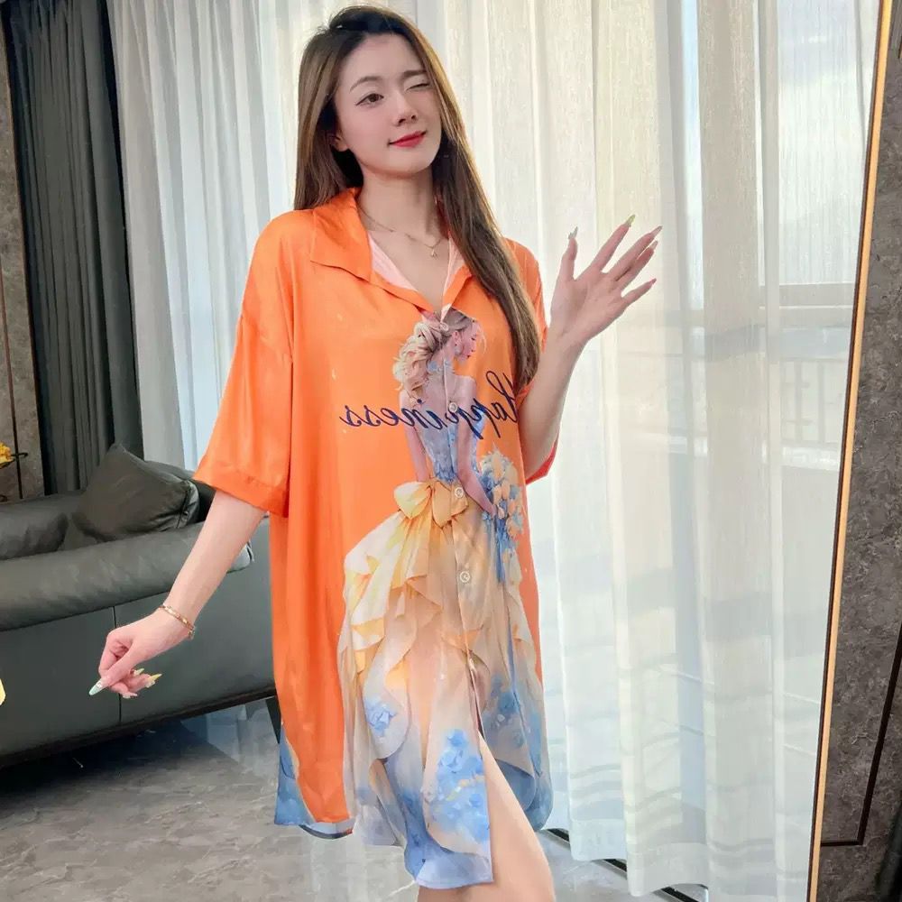 DRESS SATIN DASTER BAJU TIDUR PIYAMA SANTAI IMPORT WANITA LENGAN PENDEK BAHAN SATEN