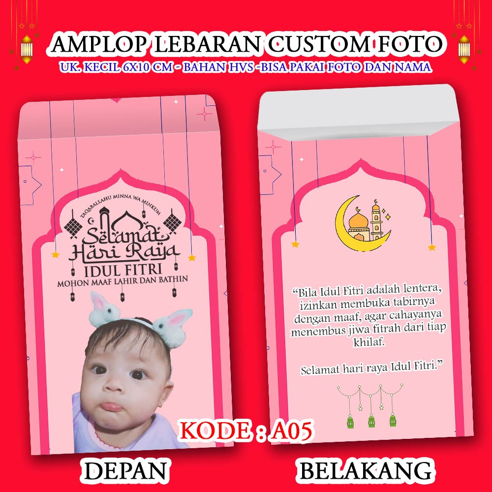 Amplop Lebaran Foto Custom Nama & Gambar | Size Kecil