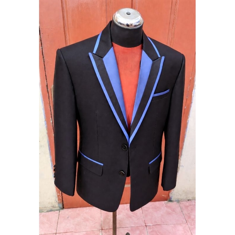 JAS FORMAL PRIA full puring warna hitam kombinasi abu-abu, JAS pengantin kerah lancip