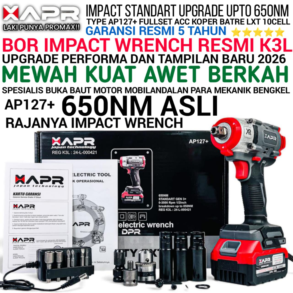 LIVE APR JAPAN AP127+ Impact Wrench Bor Pembuka Baut 650nm Baut Motor Roda CVT