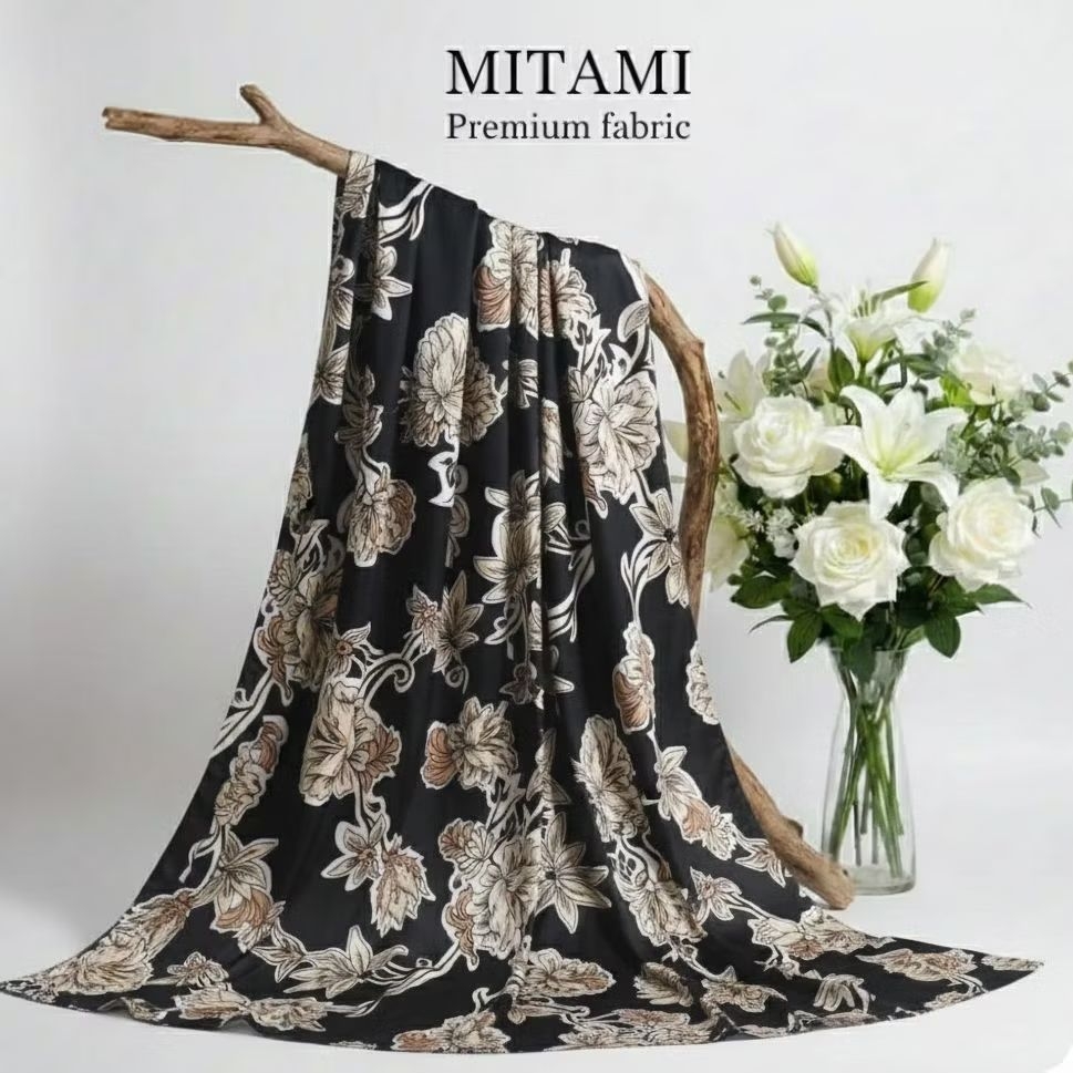 Kain Satin Bridal Silk Premium Motif Bunga Mawar Vintage (Harga Per 0,5)LQ