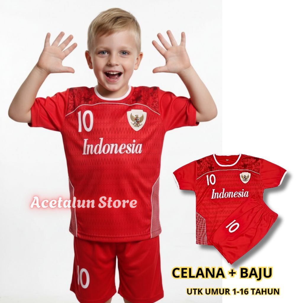 Setelan Baju Bola Anak Timnas Indonesia Atasan Bawahan Jersey Futsal Mini Soccer Premium