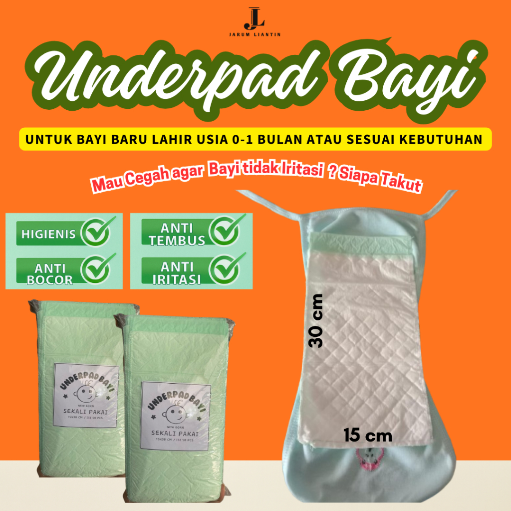 KHUSUS BAYI UNDERPAD ISI=50 PAS SEUKURAN POPOK KAIN 15cmx30cm