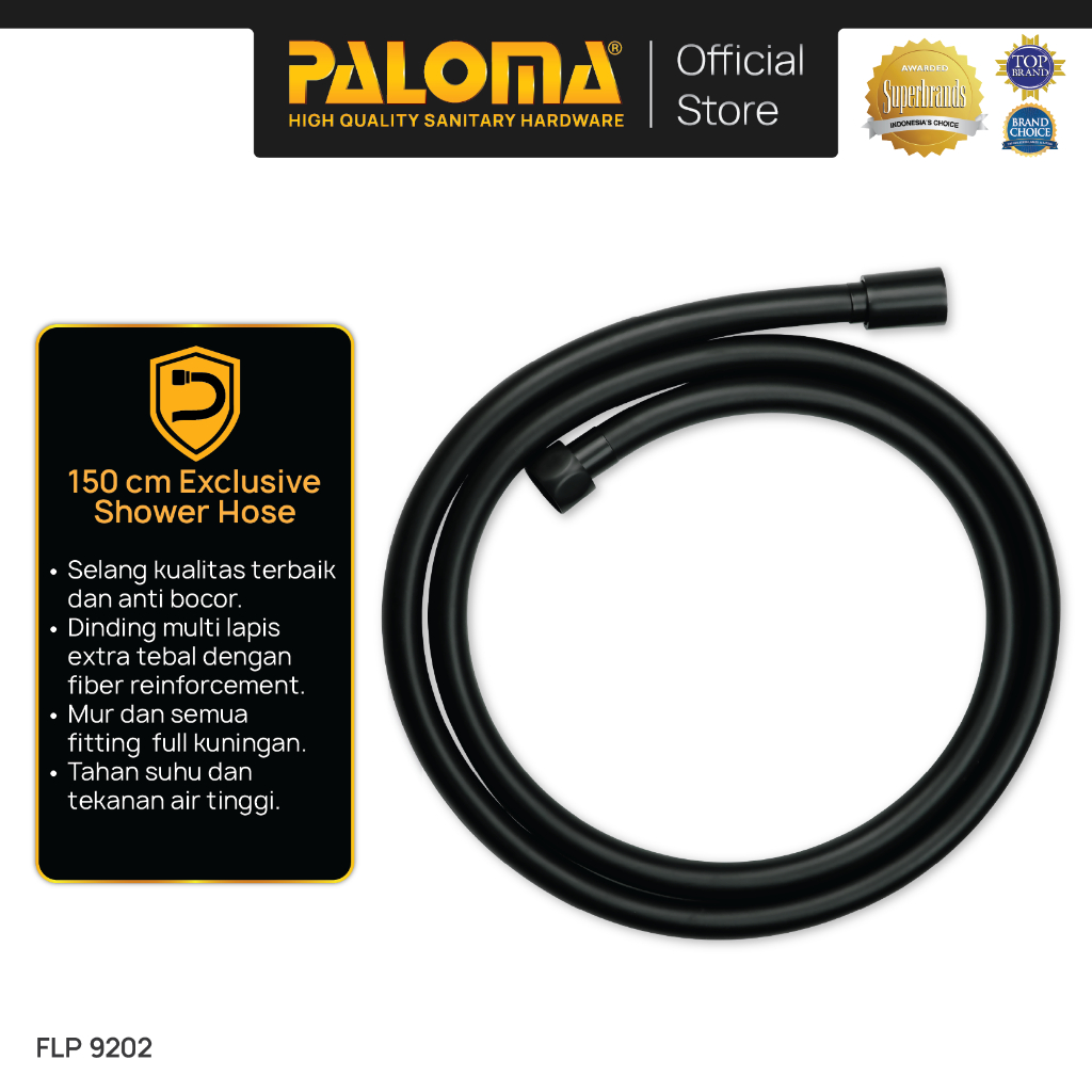 PALOMA FLP 9202 Flexible Hose Selang Handshower Hand Shower Fleksibel Brass Kuningan Black Hitam
