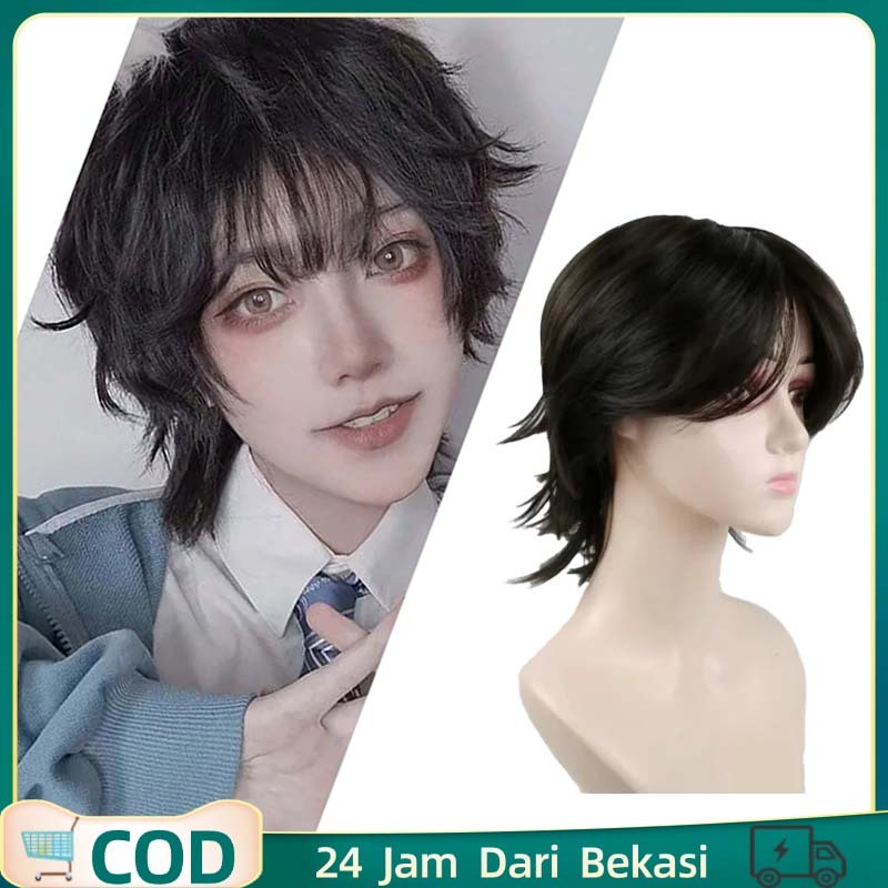 Wig Rambut Pria Mullet Wig Laki Laki Mullet Wig Mullet Pria Panjang Jepang Netral  Wig Laki Laki