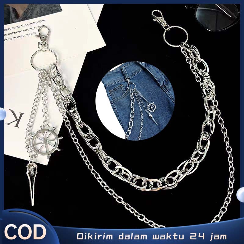 Newww Rantai Celana Jeans Chain Belt Pants Metal Unisex Waist Chain Rantai Dompet Aksesoris Punk Hip