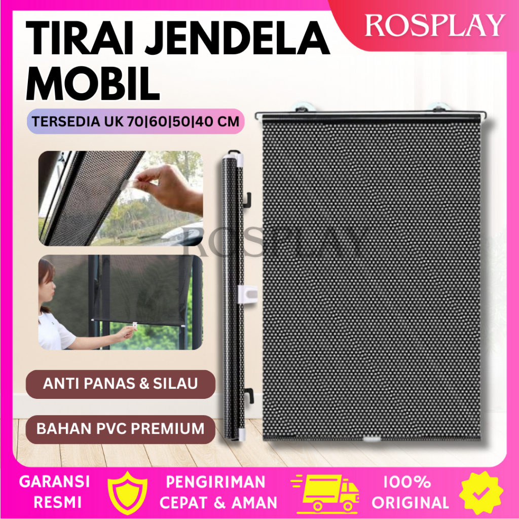 ROSPLAY Tirai Gulung Pelindung Panas Kaca Mobil Dashboard Sunshield Roll Otomatis Anti UV