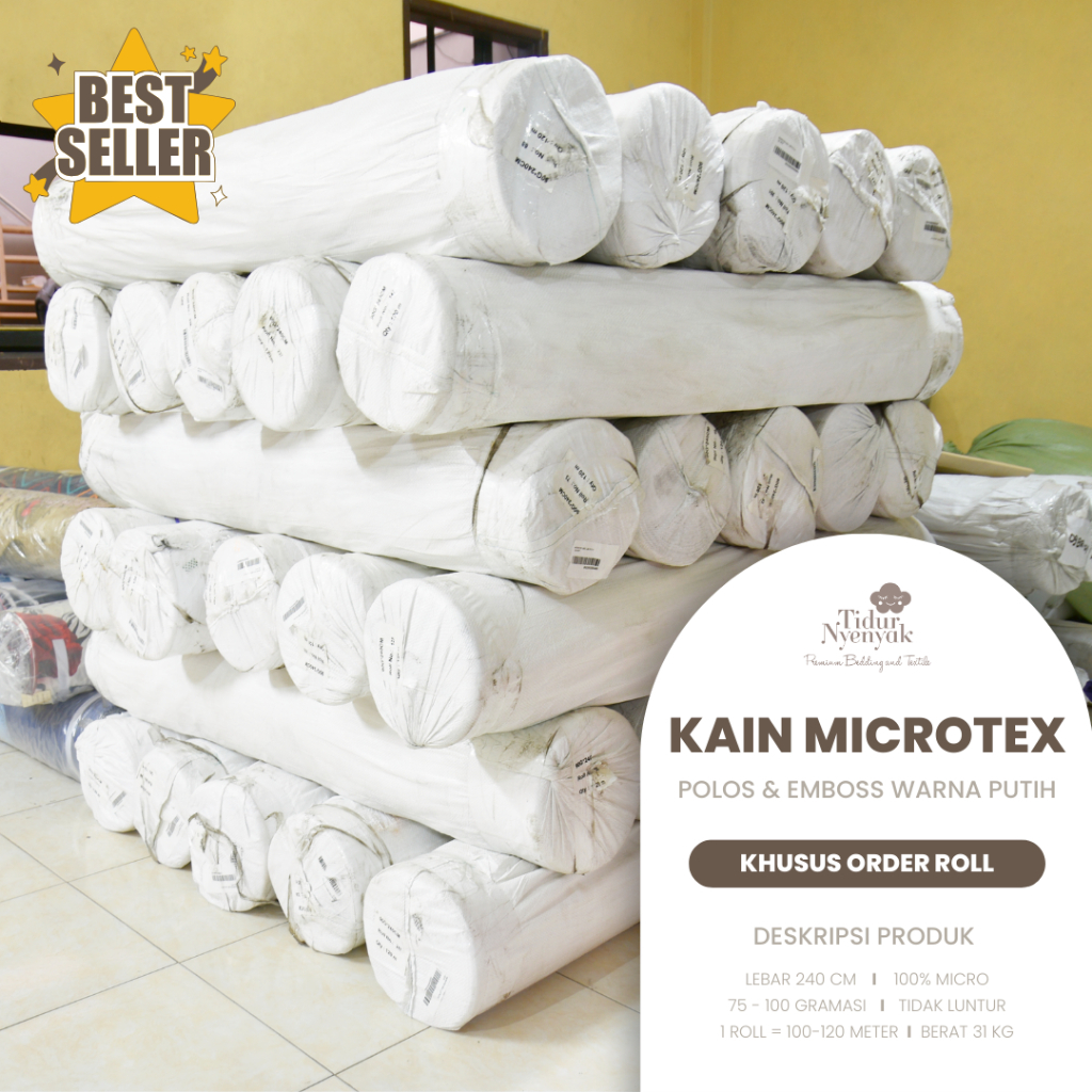 KAIN ROLL KATUN MICROTEX DISPERSE 100/120 METER HALUS 90-100GSM LEBAR 240CM POLOS DAN MOTIF