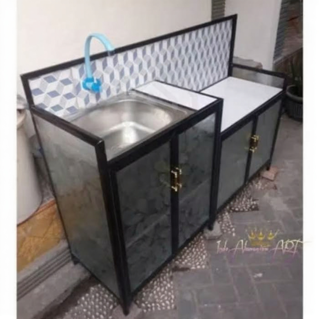 Meja Kompor Dapur Aluminium + Rak Wastafel | Meja Kompor Aluminium Murah Palembang