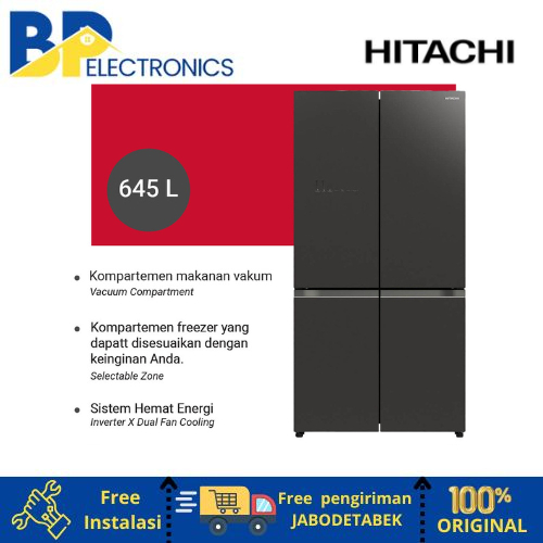 HITACHI Kulkas Bottom freezer 713L Glass Black R-WB700VGD2GBK Lemari Pendingin 4 Pintu