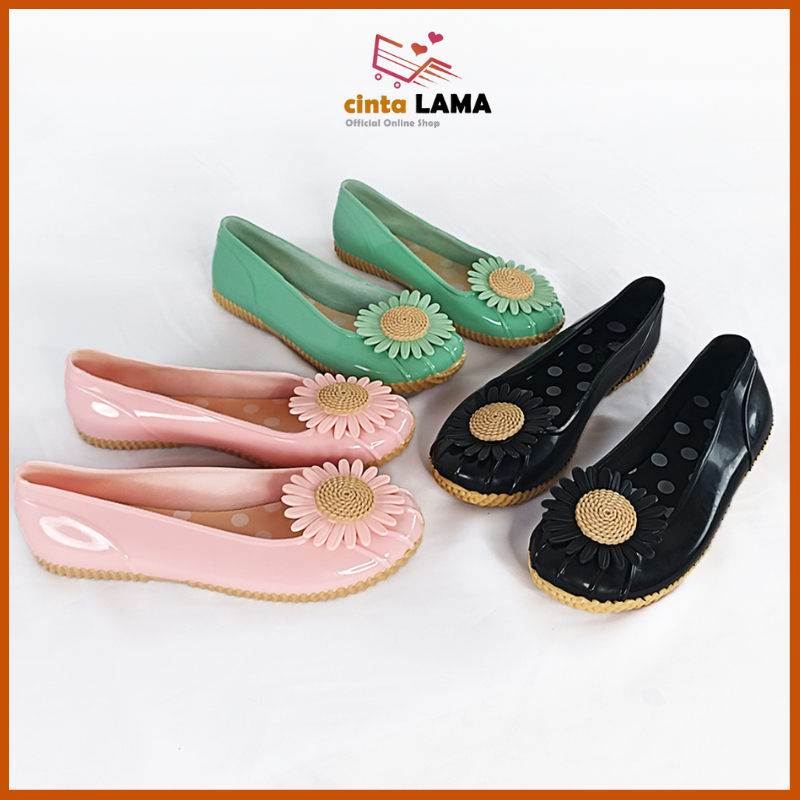 Sepatu Wanita Karet Flat Shoes Cewek Lucu Korea Style Kekinian Motif Bunga Slip On Import SPT-92