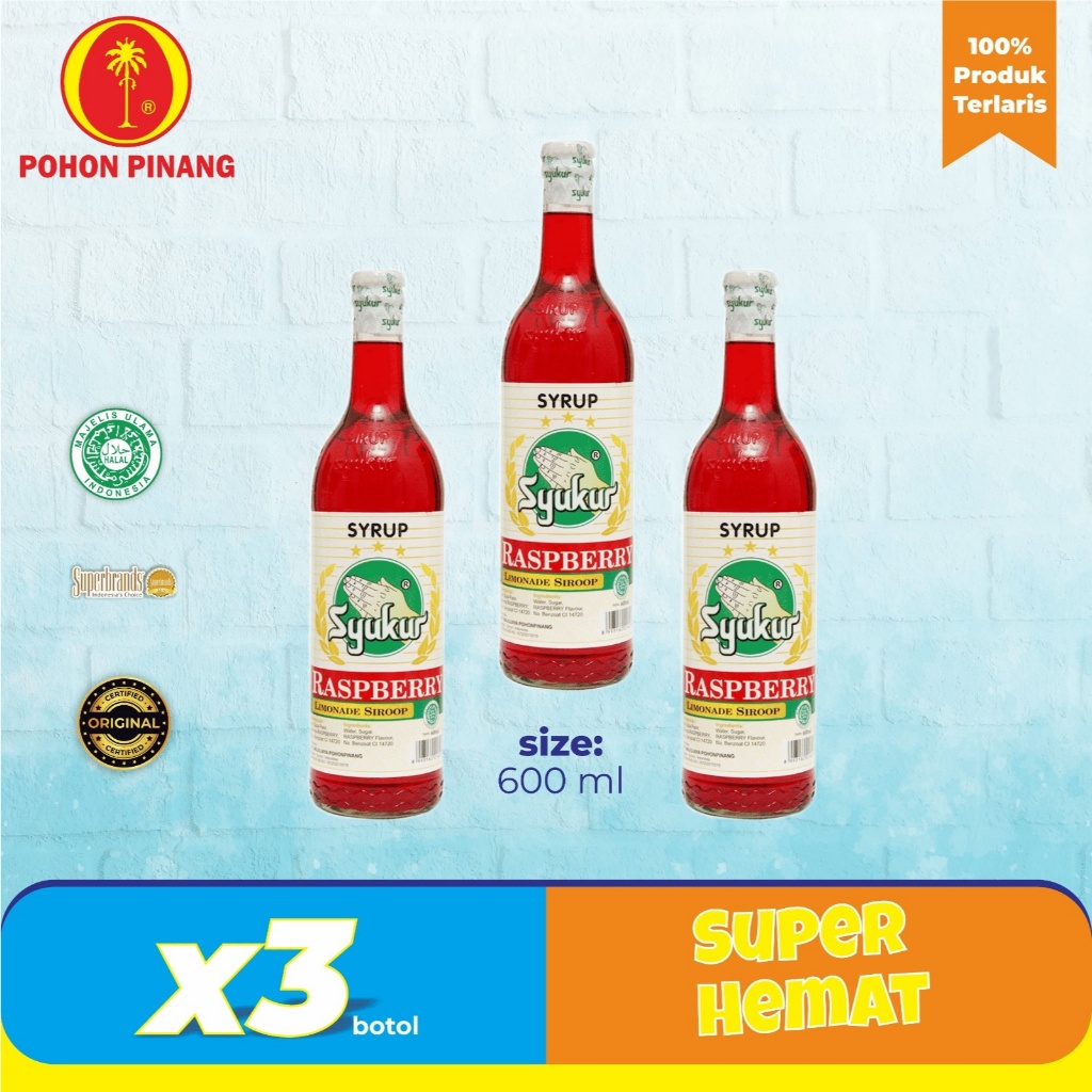 Pohon Pinang (3 botol) Syrup Syukur Raspberry 600ml