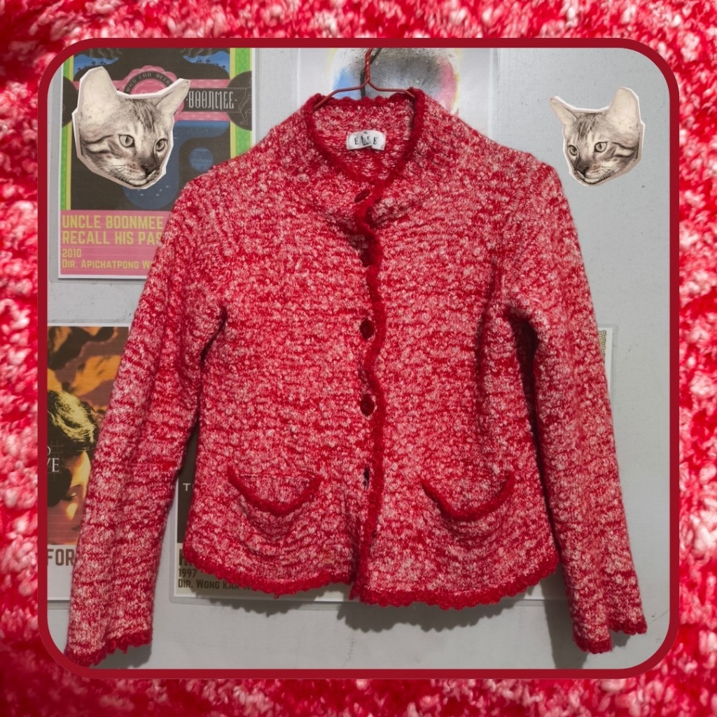 Red-white Tweed Blazer Wanita