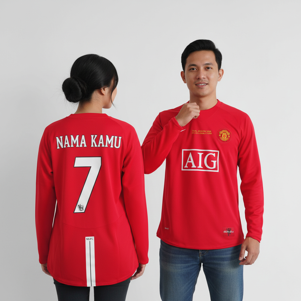 Jersey Retro LongSleve Mnchstr Untd Home 2007 2008 Long Sleeve LS Lengan Panjang AIG Final Moscow Ba