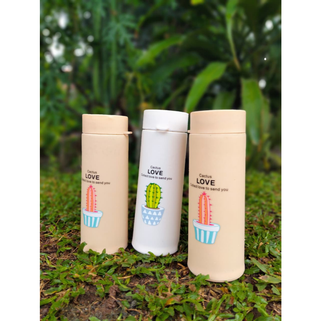 Botol Kaca Termos Tumbler Motif Tanaman Cactus Kaktus - Tumbler Kaca Aesthetic 450ml - Tumbler Kaca 