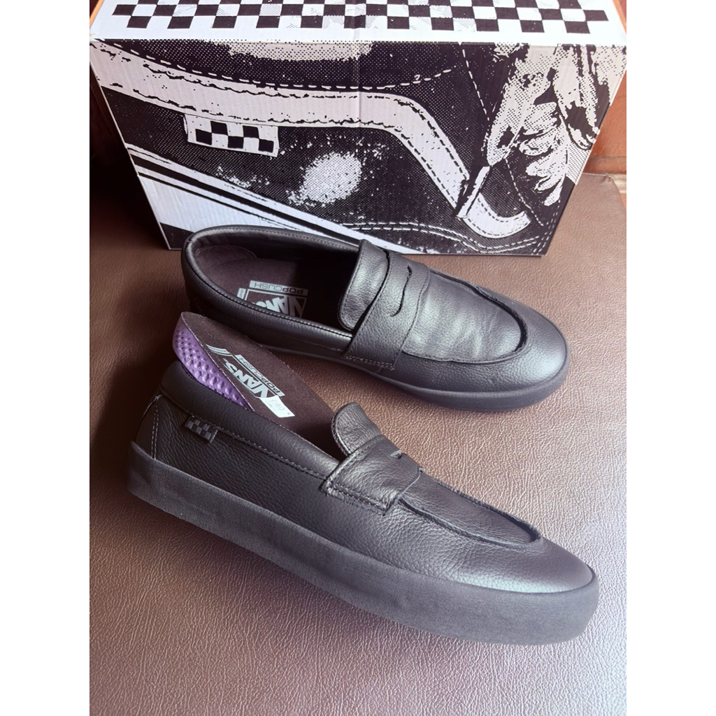 Vans Skate Loafer Black Leather Sz 10 43 28cm Second