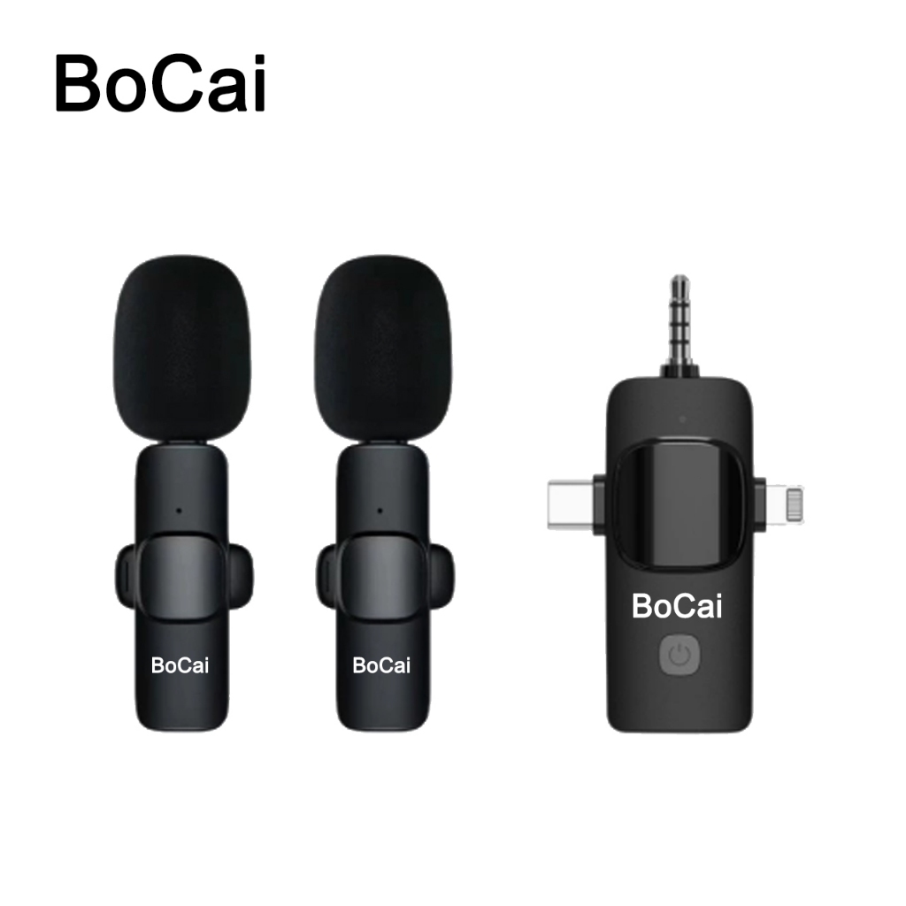 BoCai Mic Wireless Microphone hp Tanpa Kabel Mini Clip On Mic Wireless Plug & Play Mikrofon Lavalier