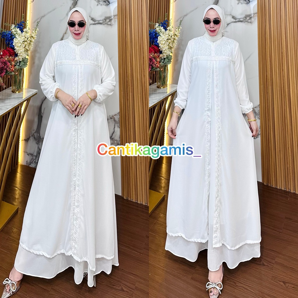 Gamis Putih Muslimah Model Brokat Renda Wudhu Friendly