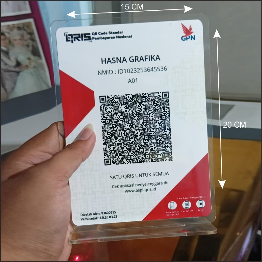 Akrilik Qris Ukuran A5  tebal 2mm / CETAK QRIS PLUS DUDUKAN / STAND AKRILIK QRIS / CETAK QRIS PLUS A