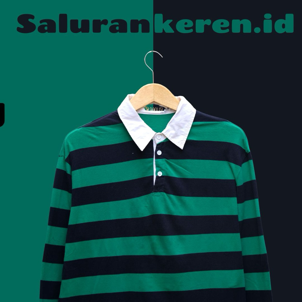 Baju Garis || Rugby Shirt Stripe || Kaos Berkerah Lengan Panjang Navy Hijau