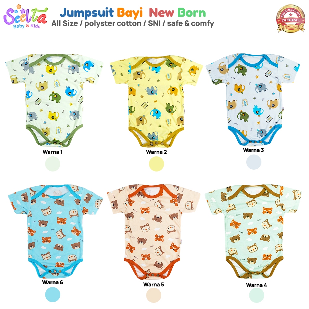 Scelta Baby -Jumper Jumpsuit Bayi Newborn All Size Lengan Pendek Katun Lembut | JB SC 352 NB
