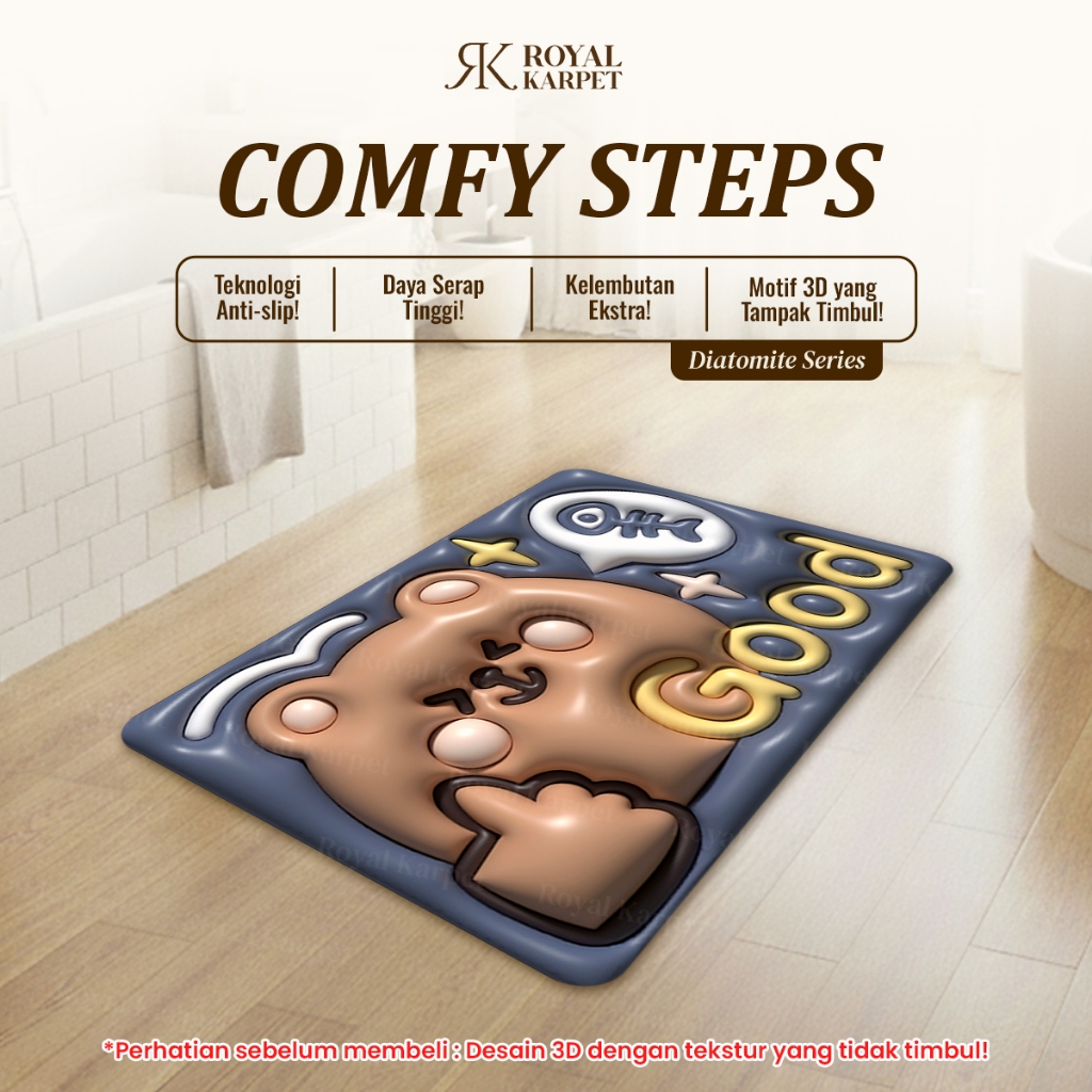 Royal Karpet - Keset Kaki Keset 3D Keset Karakter Keset Diatomite Anti Slip Keset Kamar Mandi