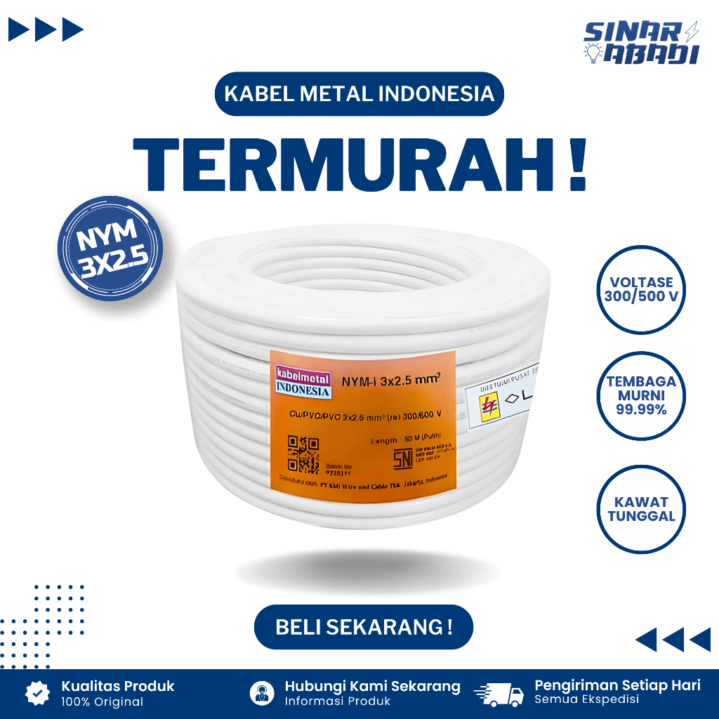 Kabel Metal NYM 3 x 2.5MM Putih 1 Roll