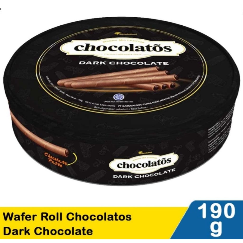 Gery chocolatos Wafer Roll Chocolatos Dark 190g Kaleng