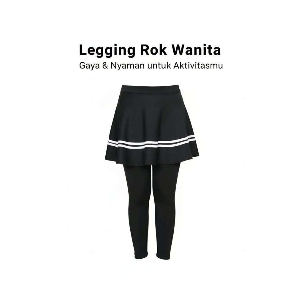 Legging Rok Hitam Lis Putih Rok Legging Sport Jogging Senam Zumba Gym Yoga