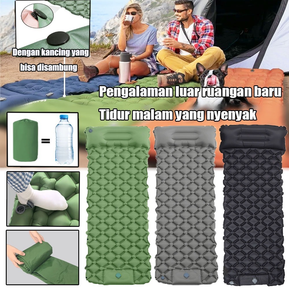 Kasur Angin Portable Praktis untuk Camping, Sleeping Pad Nyaman dengan Pemasangan Tiup Cepat, Bisa D