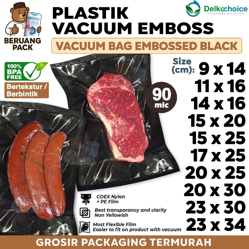 Plastik Vacuum Bag EMBOSSED HITAM Emboss Bintik Vacum Sealer Makanan Frozen Food DELKOCHOICE