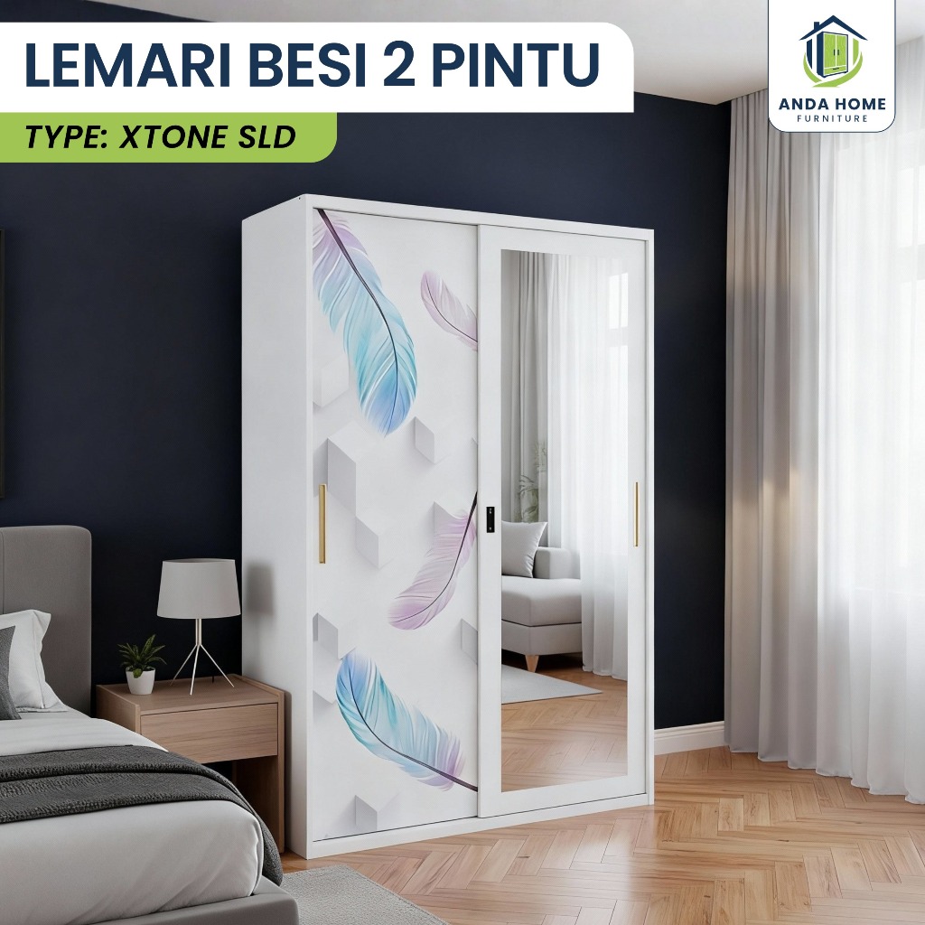 Anda Home Furniture Lemari Baju Besi Sliding 2 Pintu / Lemari Pakaian Besi 2 Pintu Sliding / Lemari 