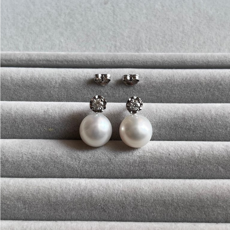 Anting / giwang berlian emas putih mutiara air laut 016