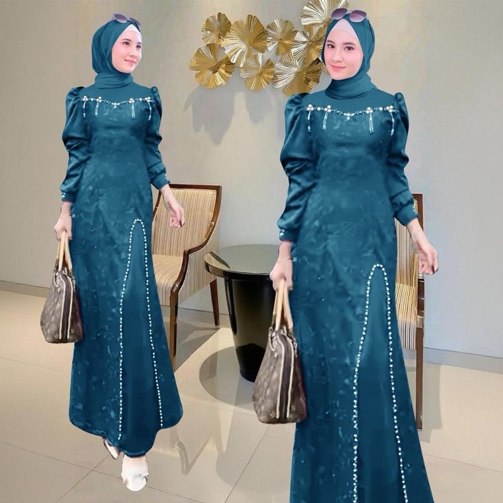 MAXI ANANTA  M L XL XXL GAMIS DUYUNG PESTA FULL SATEN BRUKAT VELVET SERAGAM ACARA BRIDESMAID WARNA H