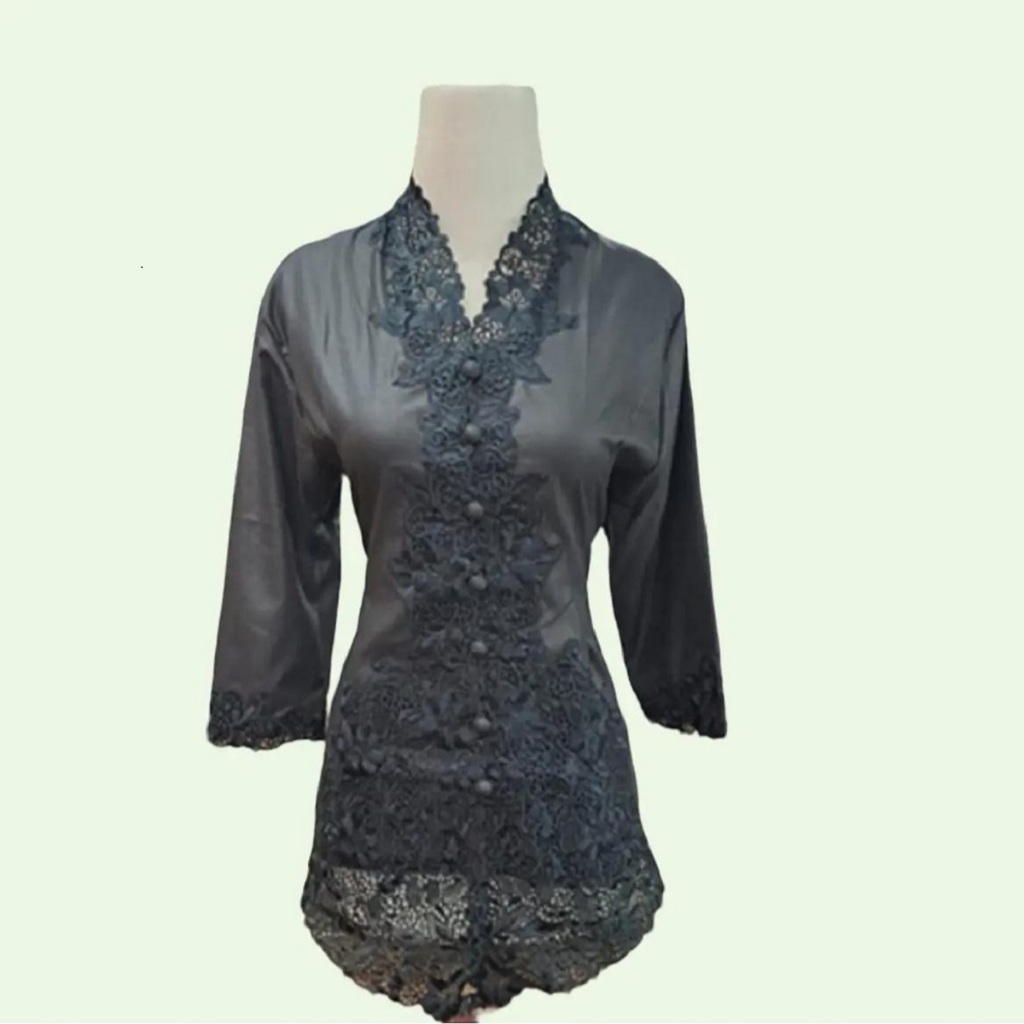 Kebaya Encim Polos Bordir Bahan Katun Premium Warna Hitam Ukuran Standar Sampai Jumbo