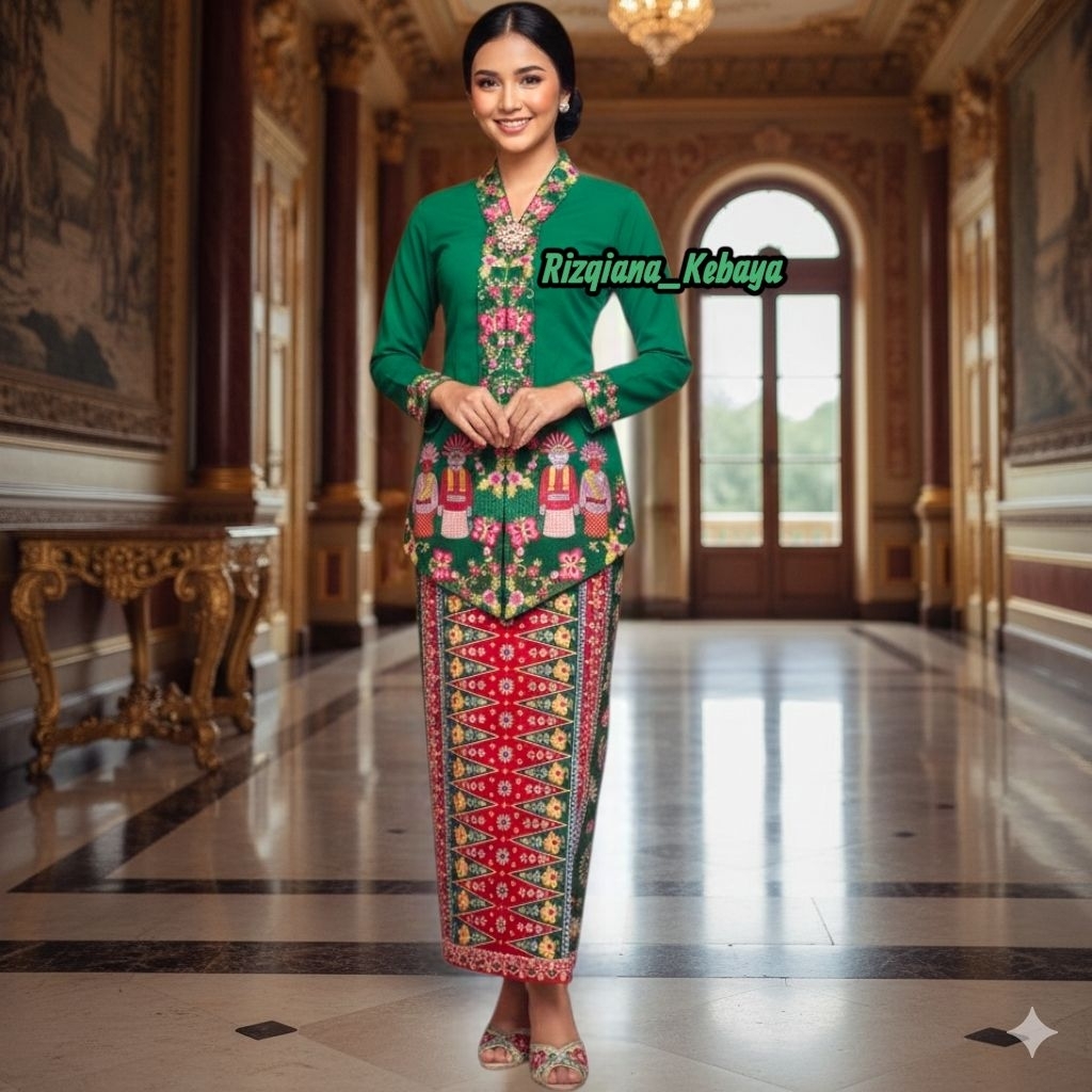 Setelan kebaya encim motif ondel ondel terlaris // kebaya encim //kebaya adat Betawi // kebaya Betaw