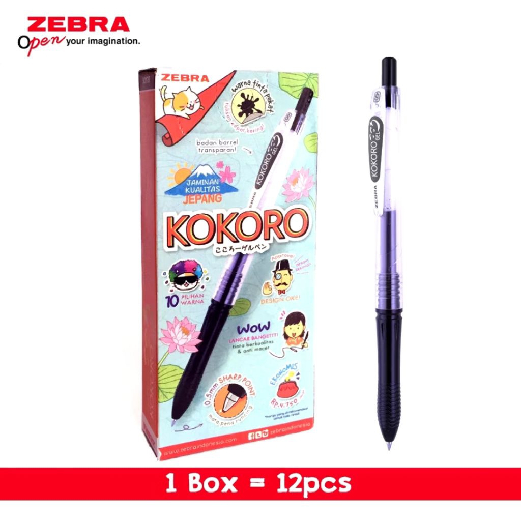 Pulpen Ballpoint Kokoro Gel Pen 12pos Kokoro Sweet ( 1pack ) Black