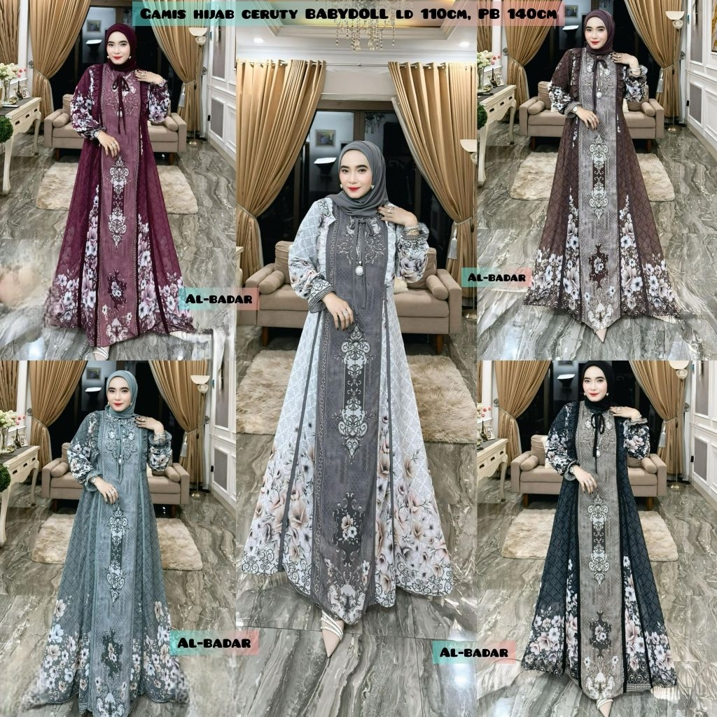 Gamis Set Hijab Bahan  Cerutyi Baby Doll Ld 110 Cm Pb 140 Cm